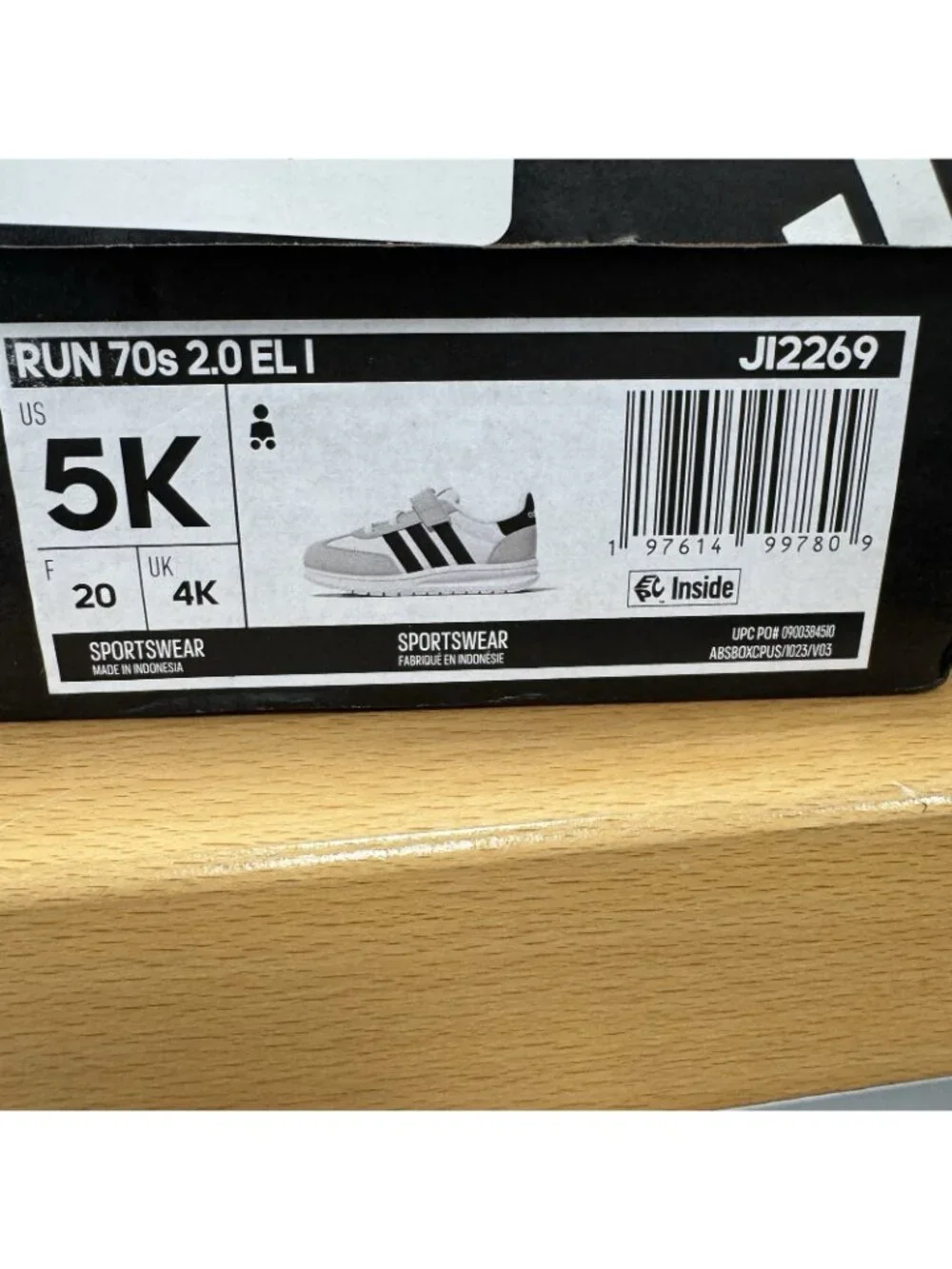 Adidas Infant Girl's Run 70s 2.0 Running Shoes Hook & Loop size 5K White/Black